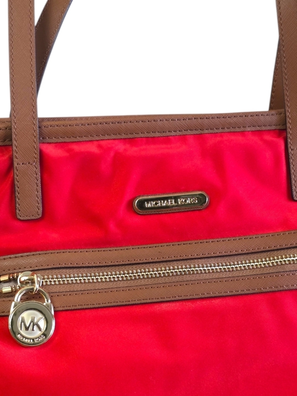 Michael Kors Tangerine Orange Nylon Tote with Brown Leather Trim - Picture 3 of 13